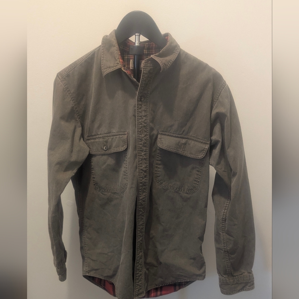 Eddie Bauer Men's Olive Green Flannel Button Down Long Sleeve Heavy Shirt Men's